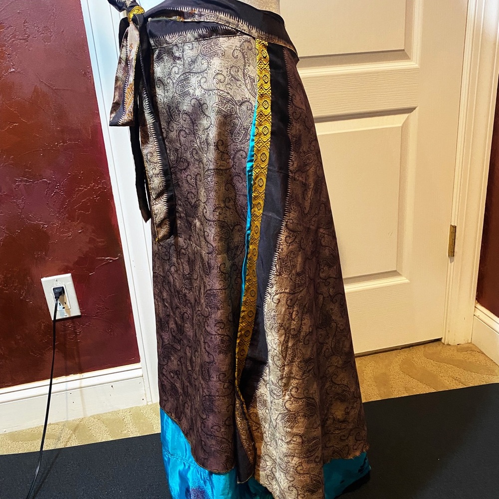 Reversible Wrap Round Maxi Skirt in Silk - Picture 3 of 7